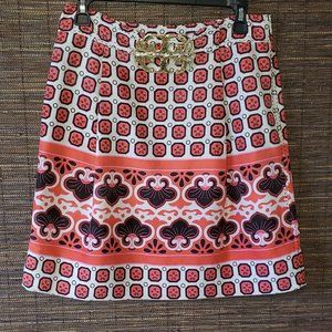 Tory Burch Silk Skirt Size 8 Tangerine & Brown